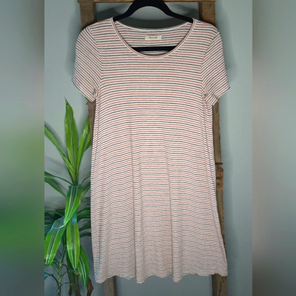 MADEWELL SWINGY TEE DRESS Women's sz S red/dark navy stripe (nearly blac…